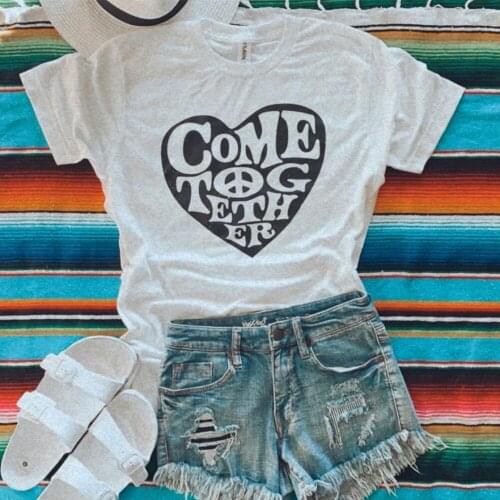 Come Together Love T-Shirt Ladies Summer Short Sleeve Tops Tees Plus Size Round Neck Cotton American Hippie T shirt Tumblr