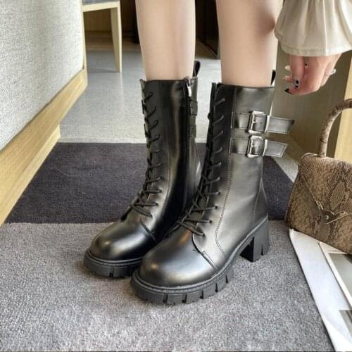 QZ52 Women Shoe Autumn Goth Boots Designer Artificial Leather Lace-Up Platform Ankle Winter Ladies Beach Booties Lolita Shoes