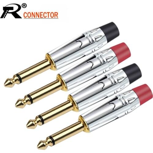 10PCS Mono 6.35MM Jack 6.3MM Male Plug Soldering Wire Connector Brass Gold Plated 1/4 Inch Microphone Plug