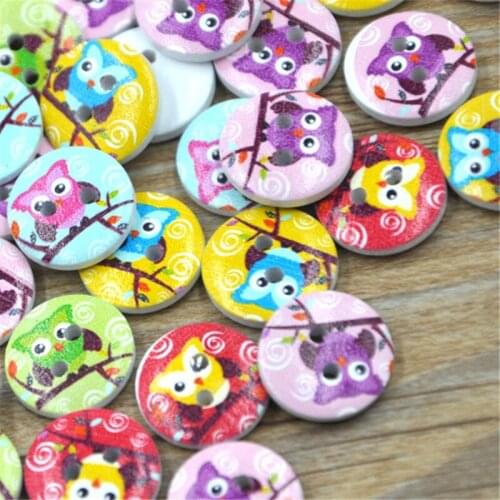 100pcs White Print Owl Tower Wood Buttons Clothing Sewing 15 mm WB286