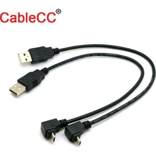 Xiwai 2pcs USB 2.0 Male to Micro USB 90 Degree Up & Down Angled Cable High Quality 30cm for Cell Phone Tablet
