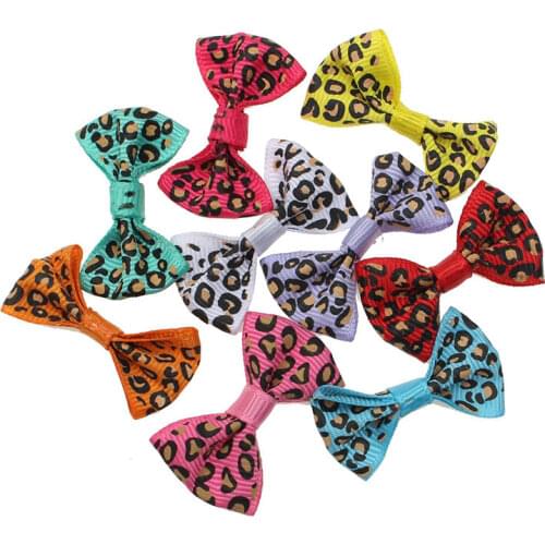 50pcs Mixed Leopard Baby Satin Ribbon Polyester Bowknot Hair Clips Applique Craft Wedding Bow Tie Scrapbooking Decoration