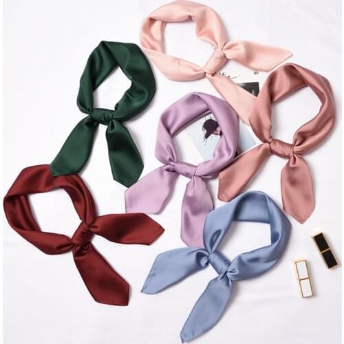 70*70cm Fashion Women Small Silk Square Scarf Plain Skinny Headwear Satin Ribbon Hair Tie Band Head Neck Scarves