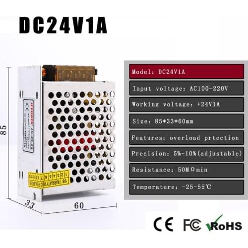 AC 100-240V to DC24V 1A DC Power Supply voltage Transformer Adapter for 5050 3528 5630 LED Strip or CCTV