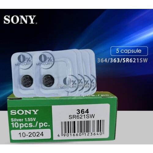 5pcs/lot For Sony 364 Original 1.55V Silver Oxide Watch Battery 364 SR621SW V364 SR60 SR621 AG1 Single grain packing