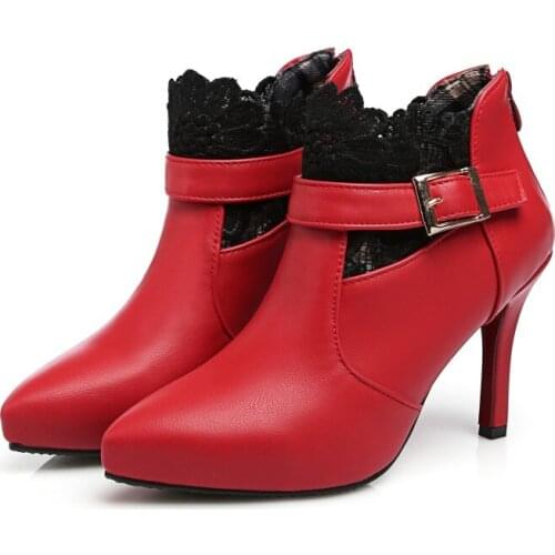 Big Size 9 10 11-17 boots women shoes ankle boots for women ladies boots Lace strap buckle back zip
