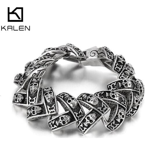 27mm Big Skull Bracelet Men Stainless Steel 316L Gothic Biker Jewelry