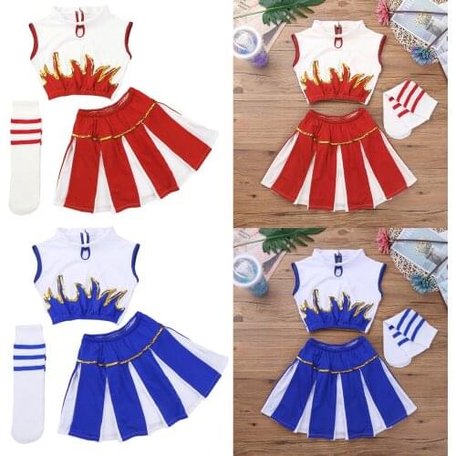 Kids Girls Cheerleader Costumes Sleeveless Tops with Shorts Skirt Socks Set School Football Team Suit Cheerleading Uniform Sets