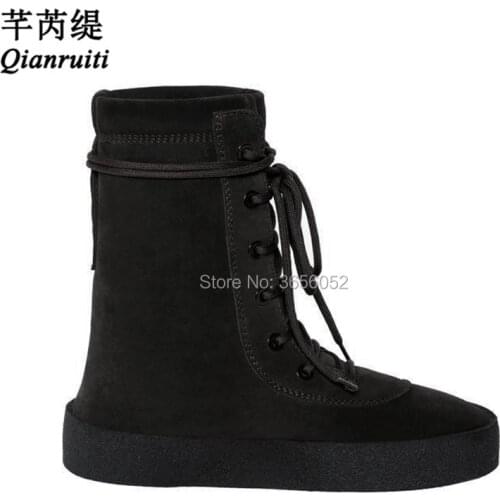 Qianruiti Design Shoes Casual Botas Hombre Suede Leather Boots Men Thick Flats Zapatos Lace Up Crepe Military Boots Plus Size 46
