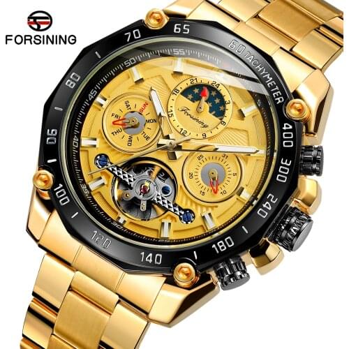 Forsining 3d Logo Design Casual Black Gold Skeleton Mechanical Watches Men Luxury pulseira masculina couro automatic waterproof