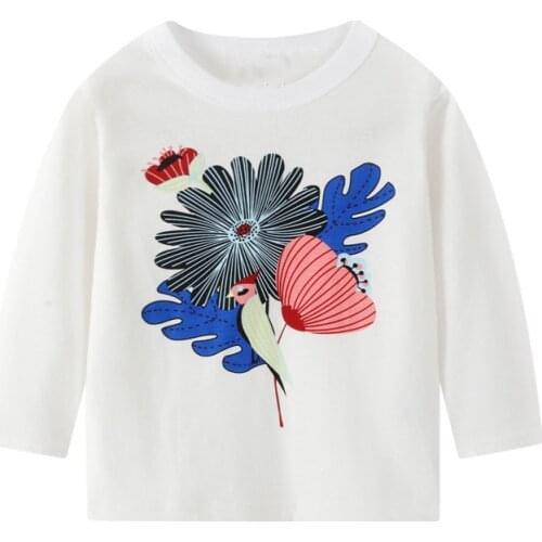2020 Girls T-shirt Animal Flowers Print T Shirt Kids Clothes Tshirt Koszulki Girls Tops Fall Top T Shirts Vetement Enfant Fille