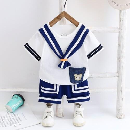 Toddler Baby Boys Girls Clothing Sets For Summer Fashion Cool Kid T-shirt Shorts Navy Style Clothes Outfit For Children