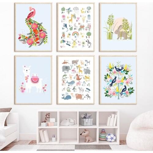 Rabbit Alpaca Bird Animal Zoo Nursery Wall Art Canvas Painting Nordic Posters And Prints Wall Pictures For Baby Kids Room Decor
