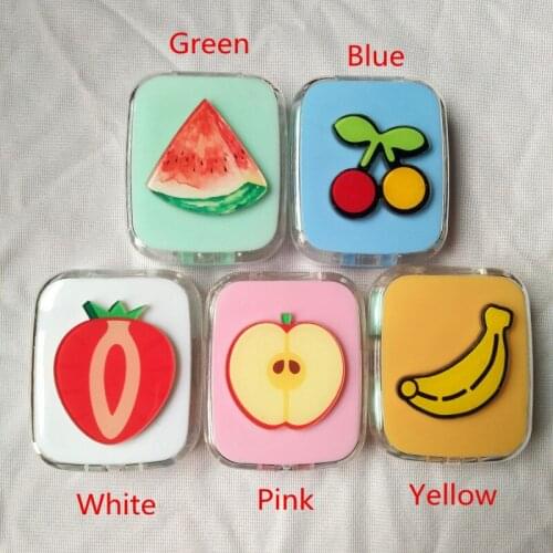 LIUSVENTINA DIY Acrylic Cute Watermelon Banana Apple Cherry Strawberry Contact Lens Case with Mirror Box Container for Lens