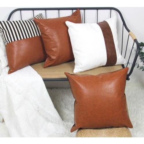Luxurious Cushion Cover PU Patchwork Nordic American Modern Style Pillow Covers Home Office Sofa Chair Bed Decorative Pillowcase