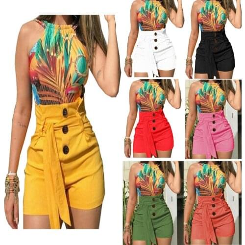 2021 Summer New Empire Buttons Womens Casual Pants Fashion Zipper Bandage Solid Elegant Ladies Folds Plus Size Straight Shorts
