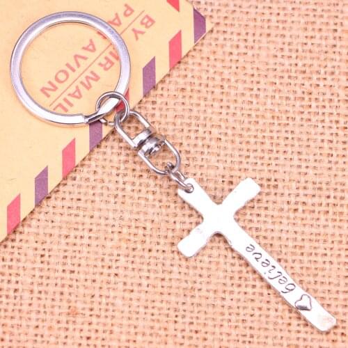 New Fashion Keychain 47*23 mm cross faith believe Pendants DIY Men Jewelry Car Key Chain Ring Holder Souvenir For Gift