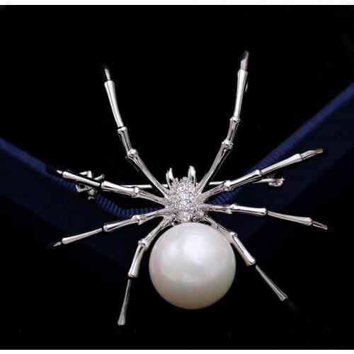 New Luxury Spider Corsage Micro Pave AAA Cubic Zircon Pearl Brooch Jewelry Famous Brand for Women