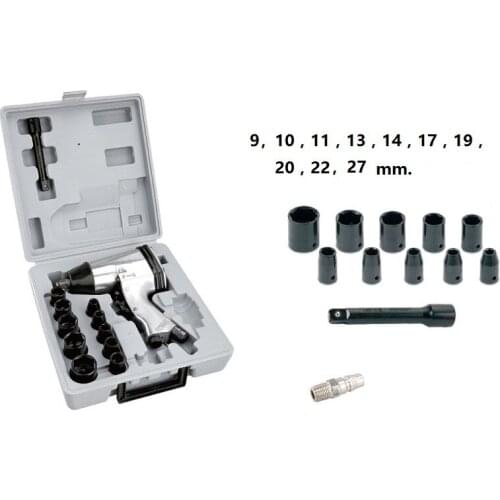 New 1/2" Pneumatic impact socket wrench kit Air Wrench One hammer 10pcs 9-27mm socket