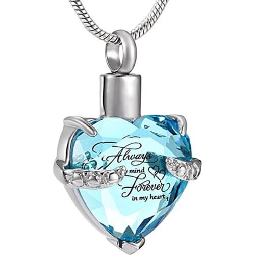 Crystal Cremation Jewelry for Ashes Stainless Steel Always Mind Forever In My Heart Keepsake Memorial Pendant Ash Urn Necklace
