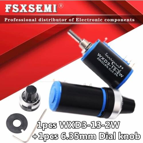 1pcs WXD3-13-2W Potentiometer + 1pcs 6.35mm Dial knob 100 200 220 470 680 1K 2.2K 3.3K 4.7K 5.6K 6.8K 10K 22K 33K 47K 100K Ohm