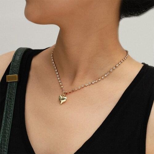 Romantic Gold Heart-shaped Pendant Necklace Exquisite Wedding Anniversary Crystal Jewelry For Women Fashion Valentines Gift