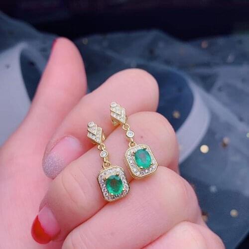 Silver earrings elegant green emerald gemstone stud earring 925 sterling silver jewelry natural gem gold color christmas gift