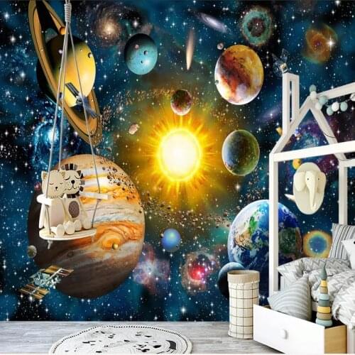 Custom Modern Hand-painted 3D Cartoon Universe Starry Mural Wallpaper Childrens Bedroom Wall Home Decoration Wall Cloth Tapety