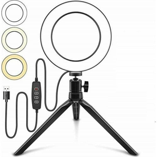 6" LED Ring Light Desktop Lamp Selfie Camera Studio With Tripod Stand Photo Video Dimmable USB Plug For YouTube Live Studio