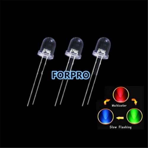 100pcs Led 10mm Round RGB 2pin Slow Flashing LEDs DIY Transparent light-emitting diodes Red Green Blue