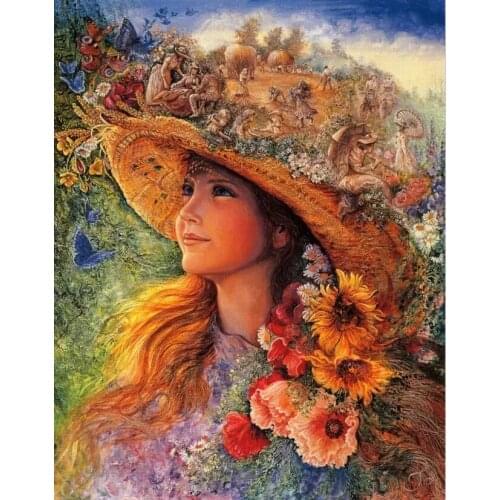 Hat Girl- Counted Cross Stitch Kits Needlework Embroidery Crafts 14ct Unprinted Aida DIY Arts Handmade Home Decor