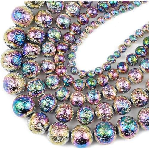 Bright Colorful Lava Hematite Natural Stone Round Spacers Loose beads for Jewelry making DIY bracelets Accessories 4/6/8/10/12MM