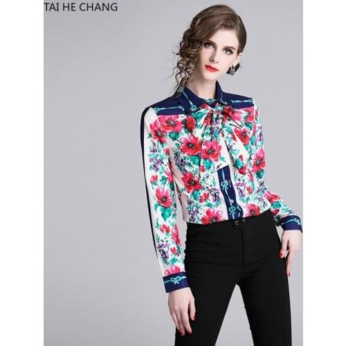 2019 New Fashion High Quality Women Clothing Tops Blouses & Shirts Casual Print Long Sleeve Vintage Slim Shirt