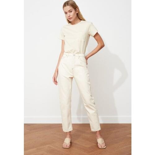 2021 High Waist Mom Jeans For Women Cotton Comfortable Pants Cream Ecru Denim Jean Style Fashionable Streetwear Outerwear Urban