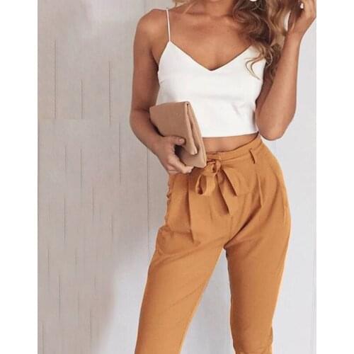 2 Pieces Sets Summer Womens Sets With Belt Sling V-Neck Crop Top Set For Women 2021 Spring Elegant Pencil Pants Ladies Suit