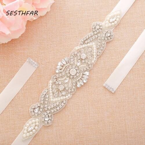 Crystal Pearls Bridal Belt Hand Beaded Wedding Belts Silver Rhinestones Bridal Sash For Wedding DressesJ118
