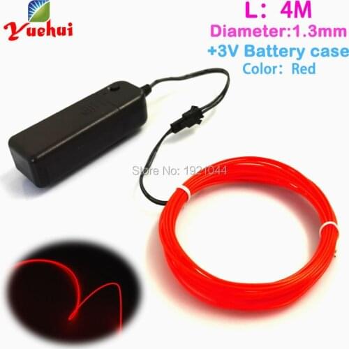 1.3mm 4Meters 10 Color Select Flashing El Wire Rope Tube Cold Light With Powered By 2-AA Batteries For Party Decoration