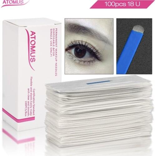 100pcs 18u Microblading Needles Micro Blading Laminas Para Tebori Needle For Permanent Microblading Laminas U Microshading