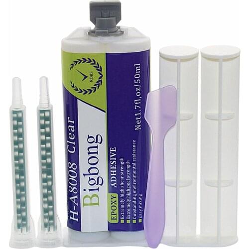50ml 1:1 Epoxy Resin AB Glue Transparent Strong Adhesives and 2pcs Static Mixing Nozzle with 1pc Hand Push Rod 1pc Mixing Shovel