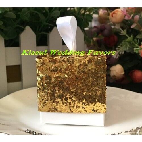 50 Pieces/Lot) Unique Wedding and Party Gift box for Guests of Silver and Gold Glitter Favor Box For Party favor boxes