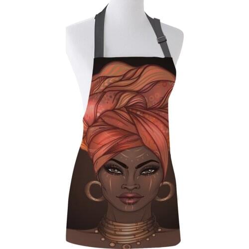 African Headscarf Girl Earrings Pattern Kitchen Apron Women Adult Female Home Cooking Baking Cleaning Aprons Bibs Home Tools