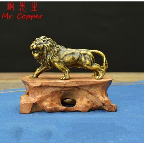 Antique Copper Lion Statue Ornaments Solid Bronze African Lions Study Room Brass Desktop Paperweight Vintage Home Decorations
