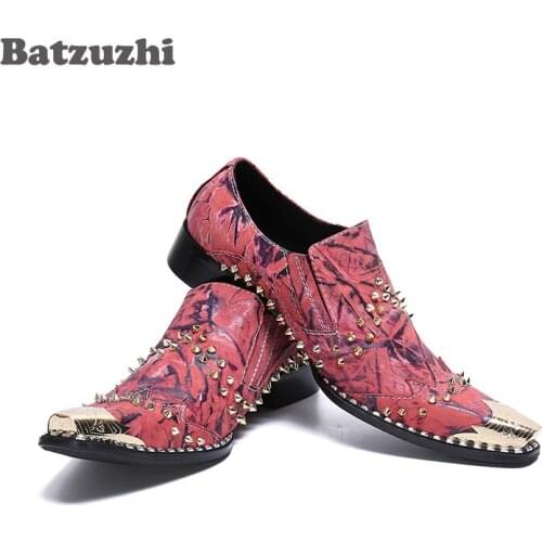 Batzuzhi Rock Men Shoes Fashion Leather Men Dress Shoes Rivets for Mens Party and Wedding Zapatos Hombre, Big Size US6-12