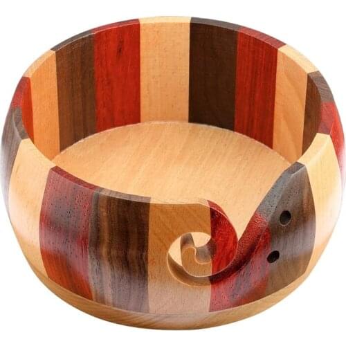 Wooden Yarn Bowl Holder Round Knitting Wool Storage Basket with Holes Handmade Craft Crochet Organizer Mothers Day Gift