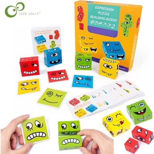 Montessori Wooden Expression Building Block Early Learning Preschool Teaching Intelligence Match Toy for Children Gifts ZXH