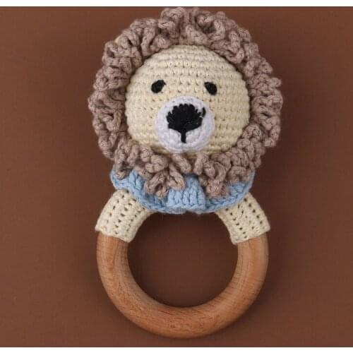 Baby Cartoon Rattles Wooden Mobile Pram Crib Ring Safe DIY Crochet Aninmal Shape Soother Teether Set Newborn Care Product