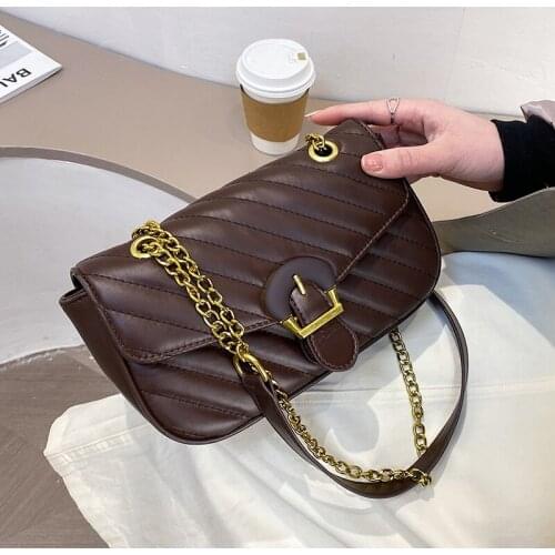 Designer Simple Solid Color PU Leather Crossbody Bag for Women 2021 Fashion Luxury Chain Black Shoulder Handbags and Purses