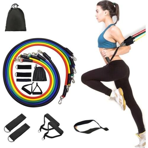 11Pcs/Set Yoga Resistance Rubber Bands Latex Tubes Fitness Exercises Equipment Pilates Thermal Training Gym Home Elastic Bands