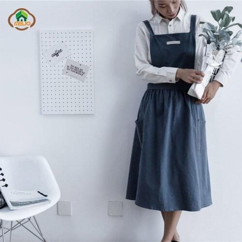 MSJO Apron Dress Kitchen Cotton Women Japanese Pastry Chef Vintage Apron Baking Barista Art Adults Woman Gardener Painting Apron