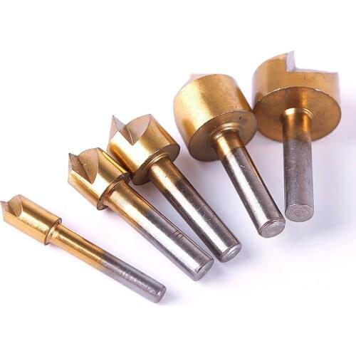 Fixmee 5pc HCS Chamfering Device Drill Bit 90 Degree End Mill Cutter Bit Countersink Set